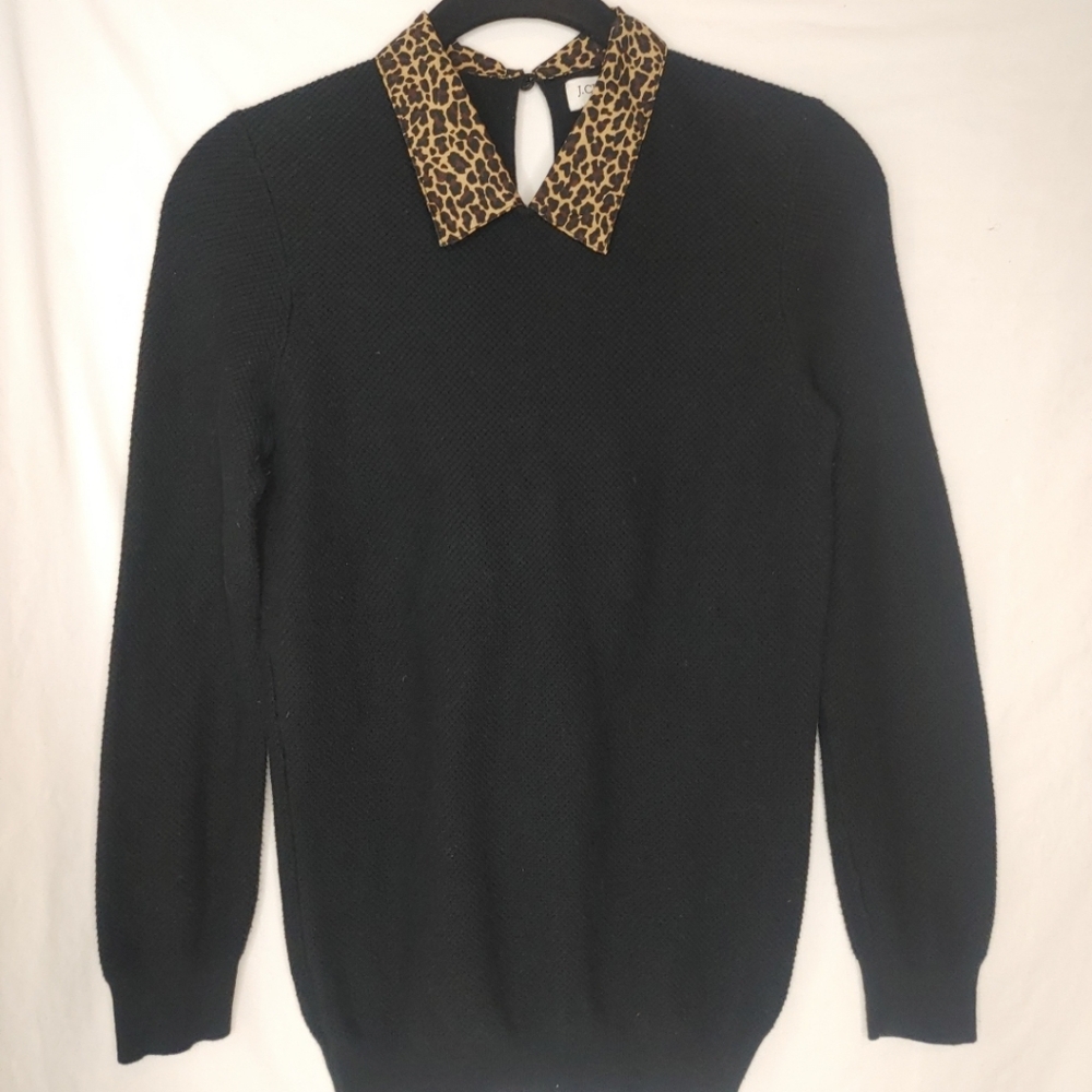 J. Crew Women’s‎ Girls Knit Sweater Trendy Leopard Collar Black Sz. XS